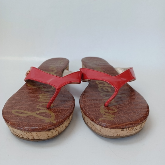 Sam Edelman Sandals Tanya Red Patent Leather Cork Wedge Womens 7.5 M - Picture 4 of 15
